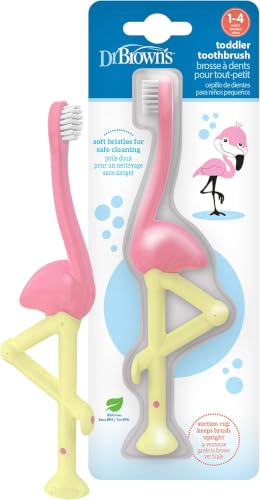 Image 10 of 1 Count (Pack of 12) / Pink Flamingo for the product Dr. Brown's Toddler Toothbrush