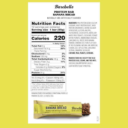 Image 2 of BAREBELLS Banana Bread Flavored Protein Bars, 20g Protein, 24 Pack