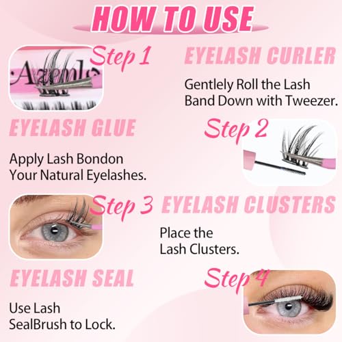 Image 4 of Azenlo Natural Lash Clusters Kit Wispy Eyelash Clusters 120 pcs Cluster Eyelash Extensions C Curl Individual Lashes 10-16 mm Mix Length Natural Look (Left&Right 80D KIT 120Pcs)