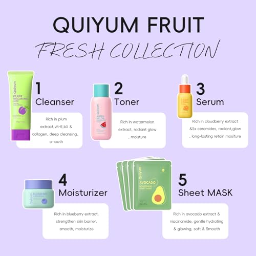 Image 2 of QUIYUM Fruit Skin Care Set for Dry Sensitive Skin, Natural Skincare Kit