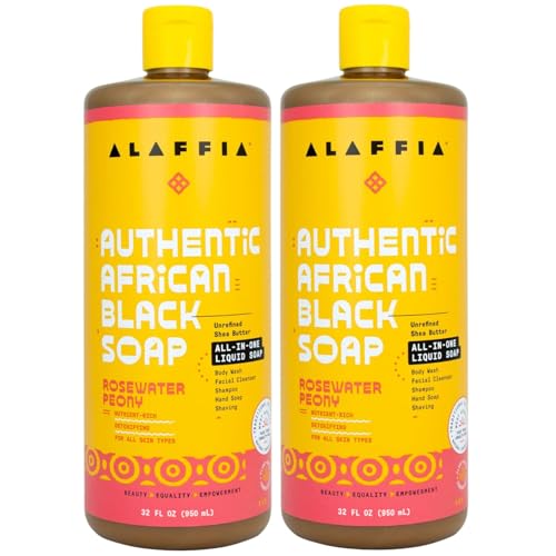 Image 12 of Rosewater Peony / 32 Fl Oz (Pack of 2) for the product Alaffia Authentic African Black Soap