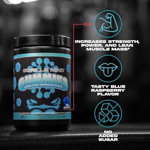 Image 3 of Gorilla Mind Creatine Gummies | 5g Creapure, Blue Raspberry (120 Count)