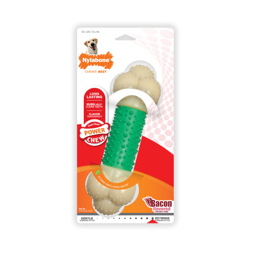 Nylabone Double Action Power Chew Durable Dog Toy Bacon, Each/XL/Souper  (1 Count) by Nylabone