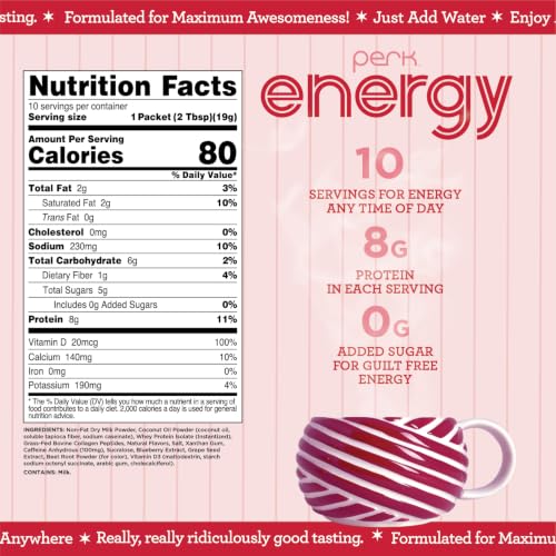 Image 2 of Perk Energy Drink Mix (White Chocolate Peppermint Pretzel) 10 Stick Packs