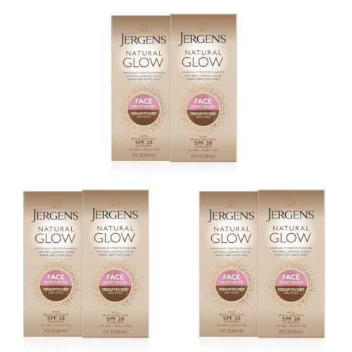 Image 2 of 2 Fl Oz (Pack of 6) for the product Jergens Natural Glow Face Self Tanner Lotion SPF 20, Medium/Deep, 2 oz, 2pk