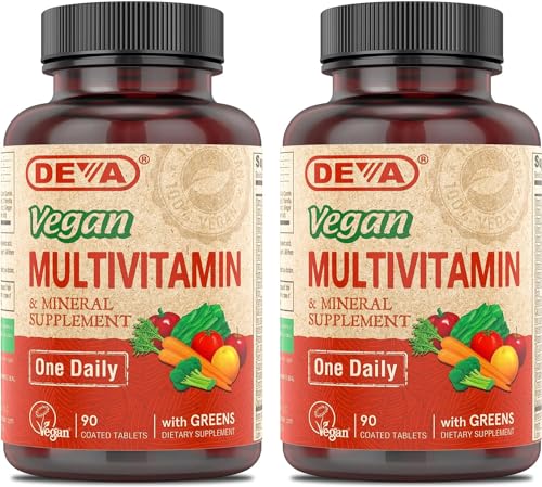 Image 1 of 90 Count (Pack of 2) for the product DEVA Vegan Multivitamin & Mineral Supplement with Iron 2-Pack, 90 Coated Tablets Each