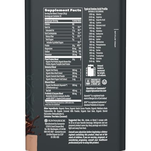 Image 2 of Sunwarrior Active Vegan Protein + Recovery Minerals, Chocolate, 20 Servings