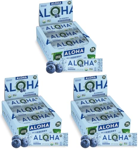 Image 1 of Default Title for the product ALOHA Organic Plant Based Protein Bars - Blueberry Bars, Vegan, Low Sugar, Gluten-Free, Low Carb, Non-GMO, No Stevia, No Erythritol - 12 Count (Pack of 3)