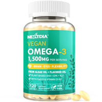 Thumbnail for Image 1 of Default Title for the product Nextdia Vegan Omega 3 EPA DHA ALA Supplements + CoQ10, Vitamin D3 K2 for Women Men