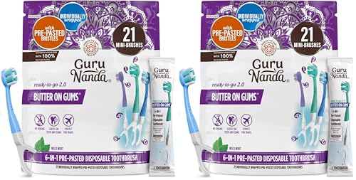 Image 3 of 21 Count (Pack of 2) for the product GuruNanda Disposable Travel Toothbrush 2.0