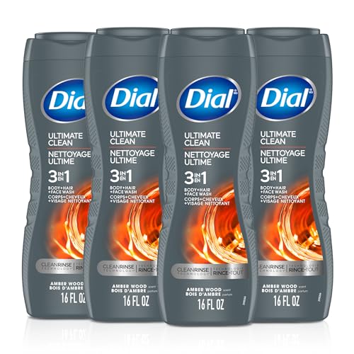 Image 12 of Amber Woods / 16 Fl Oz (Pack of 4) for the product Dial Men 3-in-1 Body, Hair and Face Wash