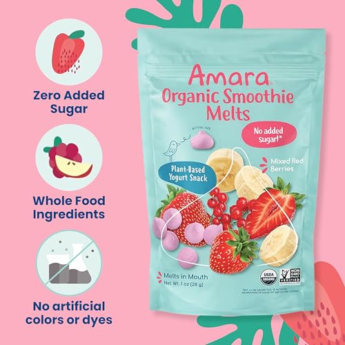Image 5 of Amara Smoothie Melts - Mixed Red Berries - Baby Snacks Made With Fruits and Vegetables - Healthy Toddler Snacks For Your Kids Lunch Box - Organic Plant Based Yogurt Melts - 6 Resealable Bags