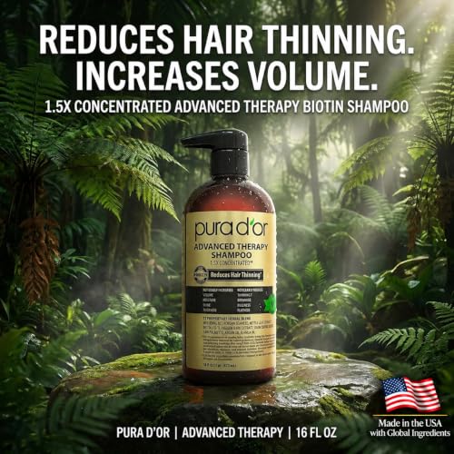 Image 2 of PURA D'OR Advanced Therapy Biotin Shampoo for Thinning Hair, 16oz