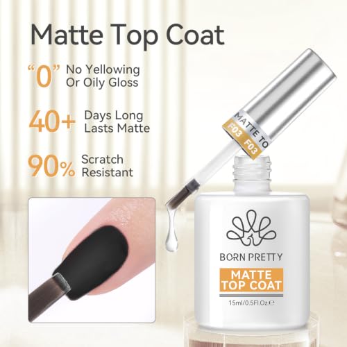 Image 2 of Born Pretty Matte Gel Top Coat, Matte Finish Nail Polish Top Coat 15ml
