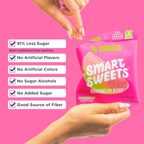 Image 3 of SmartSweets Sourmelon Bites, Low Sugar Sour Gummy, 1.8oz Bags, 6 Pack