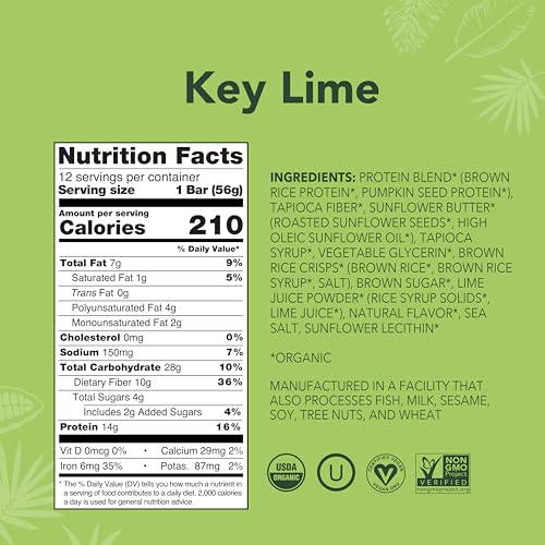 Image 2 of ALOHA Organic Plant Based Protein Bars - Key Lime - 12 Bars, Vegan, Low Sugar, Gluten-Free, GLP-1 Friendly, Low Carb, Non-GMO, No Stevia, No Erythritol