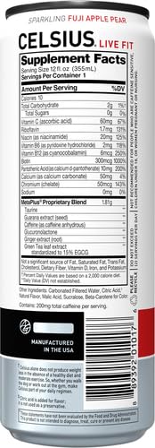 Thumbnail for Image 7 of CELSIUS Sparkling Fuji Apple Pear Functional Essential Energy Drink 12 Fl Oz