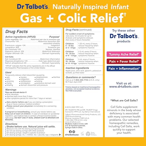 Image 7 of Dr. Talbot's Infant Gas + Colic Relief Liquid Medicine - 4 fl oz