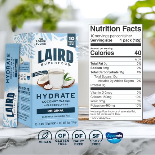Image 2 of Laird Superfood Original Hydrate Coconut Water 10ct, 0.3 OZ