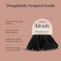 Thumbnail for Image 4 of Kitsch Ribbed Hair Ties No Damage - Black, 10pcs