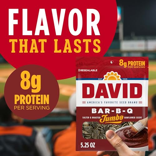 Image 4 of DAVID SEEDS Roasted and Salted Bar-B-Q Jumbo Sunflower Seeds, 5.25 oz, 12 Pack