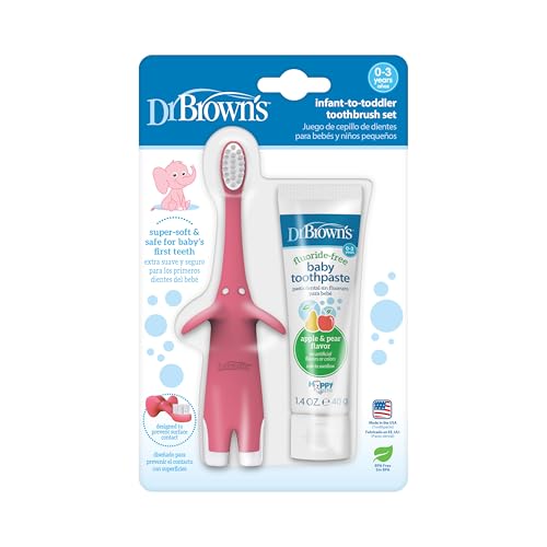 Image 7 of Pink & Red / 2 Count (Pack of 1) for the product Dr. Brown's Infant-to-Toddler Toothbrush and Toothpaste Set