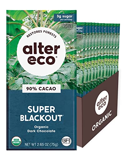 Image 1 of Super Blackout / 2.65 Ounce (Pack of 12) for the product Alter Eco Dark Chocolate Bars Pure Dark Cocoa Fair Trade Organic Non-GMO Gluten Free