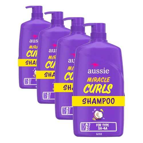 Image 1 of Default Title for the product Aussie Miracle Curls Shampoo for Curly Hair with Coconut Oil, Paraben Free, 26.2 Fl Oz (Pack of 4)