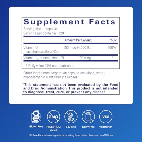 Image 3 of Pure Encapsulations Vitamin D3 & K2, 120 Capsules