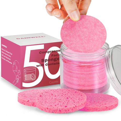 Image 2 of Pink for the product GAINWELL Compressed Facial Sponges with Storage Container
