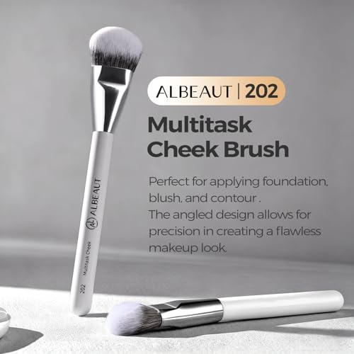 Image 2 of ALBEAUT Blush Brush, Angled Contoured for Flawless Face Foundation Liquid Cream Cheek Makeup Multitask 202