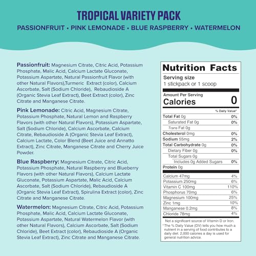 Image 2 of Ultima Replenisher Daily Electrolyte Powder Drink Mix ? Sugar Free ? Tropical Variety and 5-Flavor Variety, 20 Stickpacks