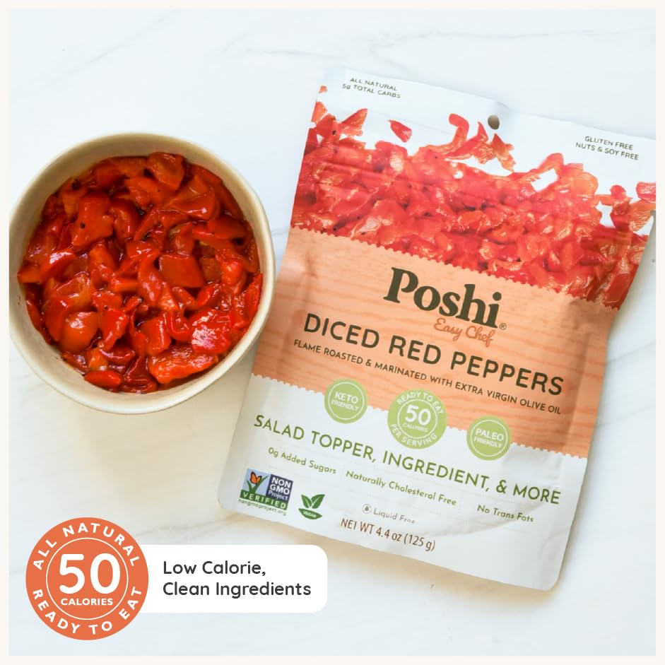 Image 3 of Poshi Diced Red Peppers, Fire-Roasted, Ready-to-Use, 4.4 oz (Pack of 6)