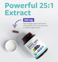 Thumbnail for Image 4 of PURE CO USDA Organic Grape Seed Extract - High Potency 25:1 Grapeseed Supplement with 12,500mg Herbal Equivalent Strength - Antioxidant Support - Vegan & Non-GMO