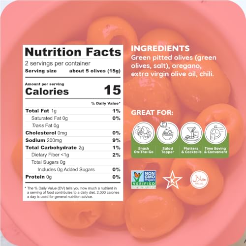 Image 2 of Poshi Green Pitted Olive Snack Packs, Chili & Oregano, 1.1 oz (Pack of 30)
