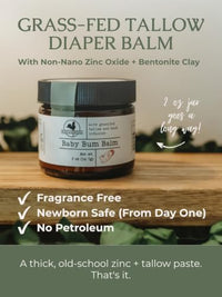 Thumbnail for Image 3 of Hearth and Homestead Baby Bum Balm, Grass Fed Tallow Diaper Rash Cream with Zinc Oxide & Bentonite Clay, Fragrance Free Diaper Cream for Sensitive Baby Skin, Newborn Safe, 2oz