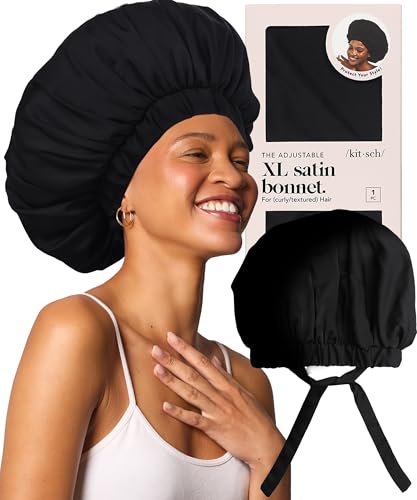 Image 5 of Black for the product Kitsch XL Satin Bonnet for Sleeping