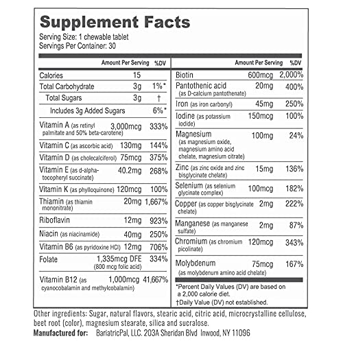 Image 2 of BariatricPal Multivitamin ONE Chewable with Iron - Mixed Berry (30 Count)
