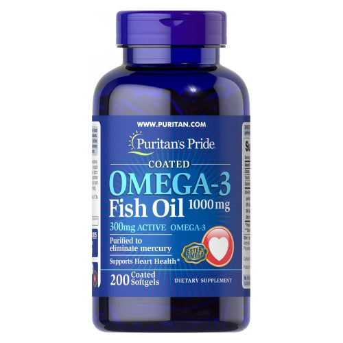 Puritan's Pride Omega-3 Fish Oil 1000 mg 200 Coated Softgels