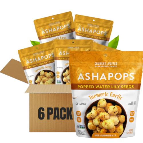 Image 1 of Default Title for the product AshaPops Popped Water Lily Seeds, Turmeric Garlic, 1 oz Bags, Pack of 6