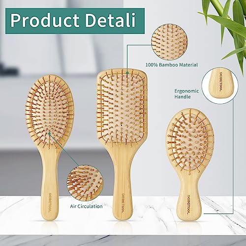 Image 3 of DEBETOOL Bamboo Hair Brush Set, Natural Wooden Paddle Detangling Brush
