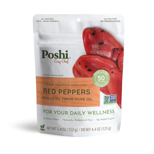 Image 1 of Default Title for the product Poshi Fire-Roasted Red Peppers, Extra Virgin Olive Oil, 5.4 oz (Pack of 6)