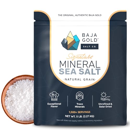 Image 1 of 80 Ounce (Pack of 1) for the product Baja Gold Signature Mineral Sea Salt, Natural Grain 5lb
