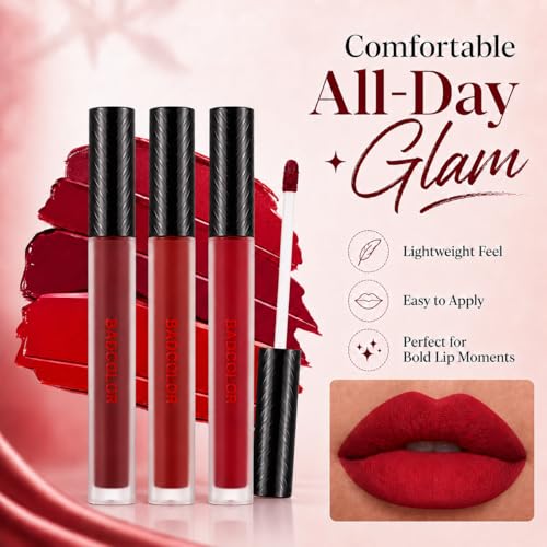 Image 5 of BADCOLOR 3 Colors Red Matte Liquid Lipstick Set