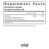 Thumbnail for Image 3 of Vital Nutrients Triple Magnesium Complex 500mg, 90 Capsules