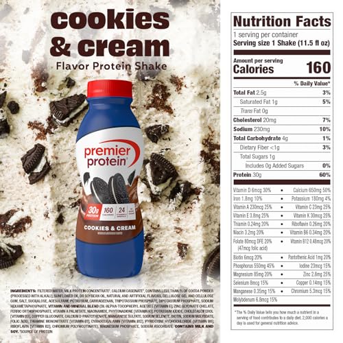 Image 5 of Premier Protein 30g High Protein Shake, Cookies & Cream, 12 Pack