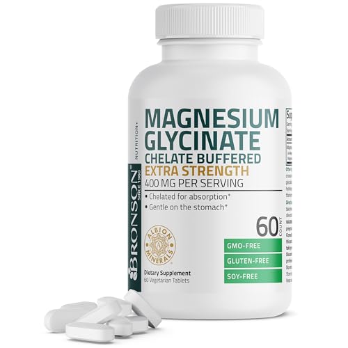 Image 1 of 60 Count (Pack of 1) for the product Bronson Magnesium Glycinate 400 mg Buffered & Chelated, 60 Tablets