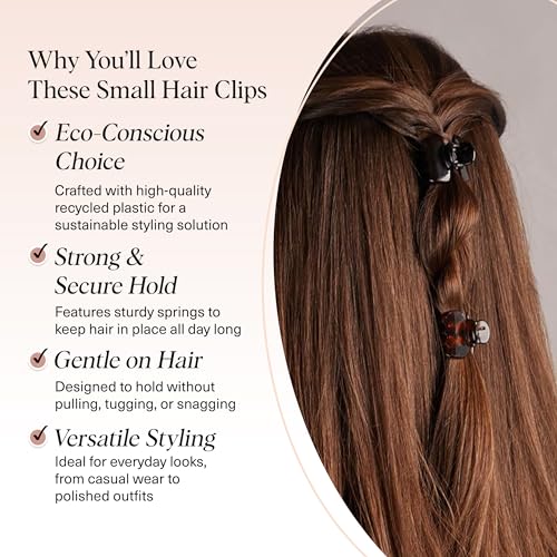 Image 3 of Kitsch Small Hair Clips for Women - Black & Tortoise, 6 Pcs