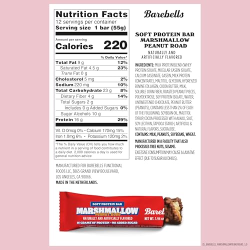 Image 2 of BAREBELLS Soft Protein Bars Marshmallow Peanut Road - 12 Count, 1.9oz Bars