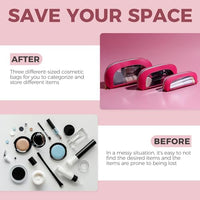 Thumbnail for Image 3 of BS-MALL 3 Pcs Makeup Bag Set, Waterproof Travel Makeup Kit with Zippers, Lightweight Travel Bag for Makeup Brush Holder & Organizer, Fashionable Leather Case for Daily Use & Storage (Hot Pink)